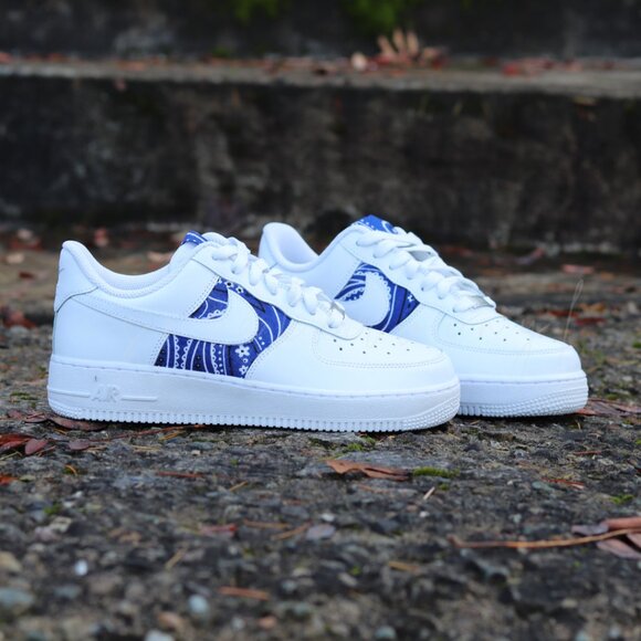 Nike Air Force 1 Blue bandana Sneaker Custom New With Tags - Picture 11 of 11